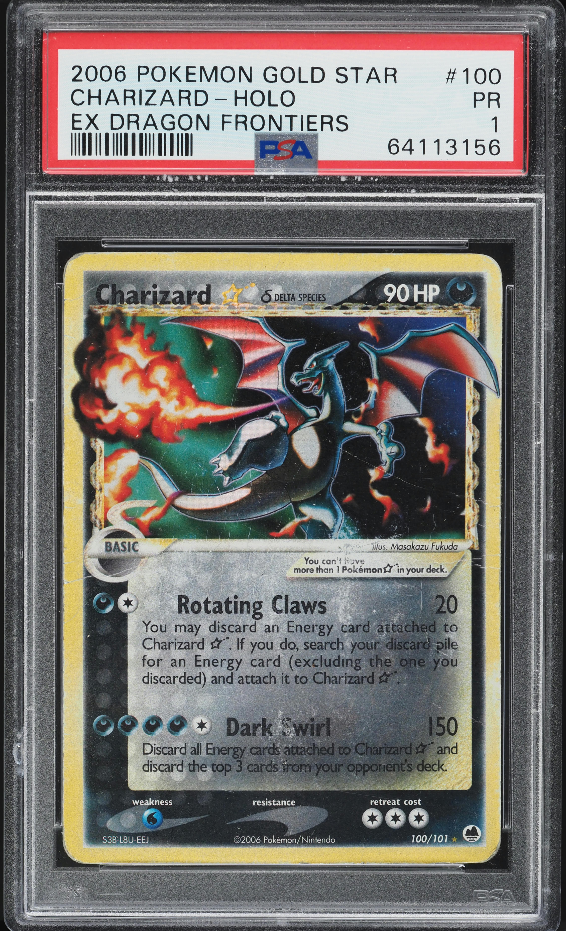 2006 Pokemon EX Dragon Holo Charizard Gold Star #100 PSA 1 PR