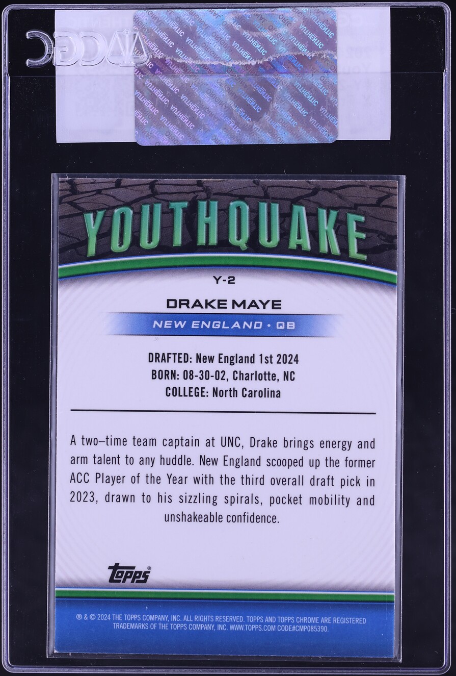2024 Topps Chrome Youthquake Xfractor Drake Maye ROOKIE #Y-2 CGC AUTH