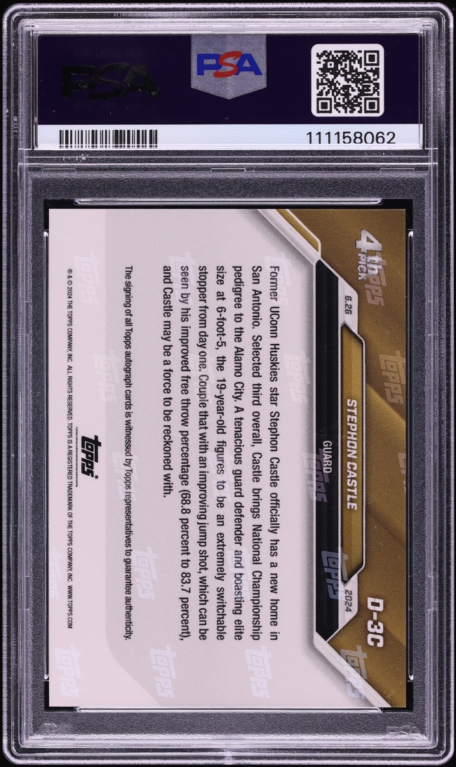 2024 Topps Now Draft Purple Stephon Castle ROOKIE AUTO /25 #D3C PSA 10 GEM MINT