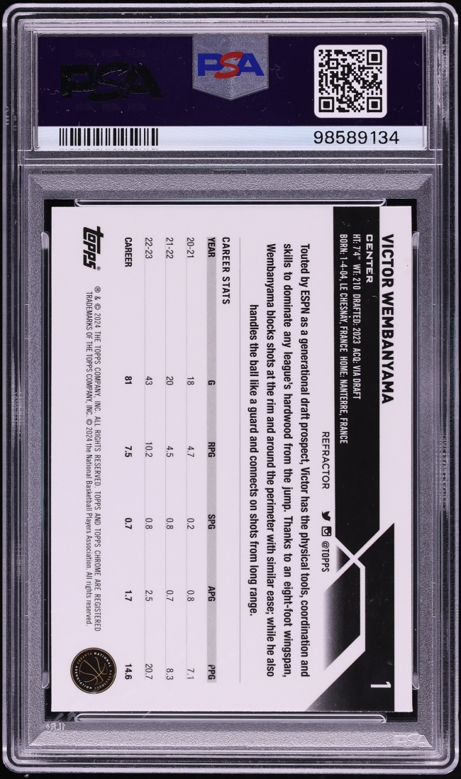 2023 Topps Chrome Refractor Victor Wembanyama ROOKIE #1 PSA 10 GEM MINT