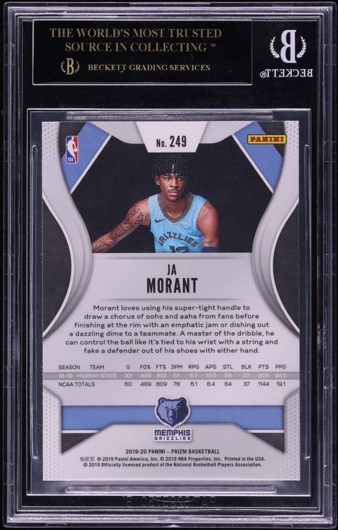 2019 Panini Prizm Ja Morant ROOKIE #249 BGS 10 PRISTINE, BLACK LABEL