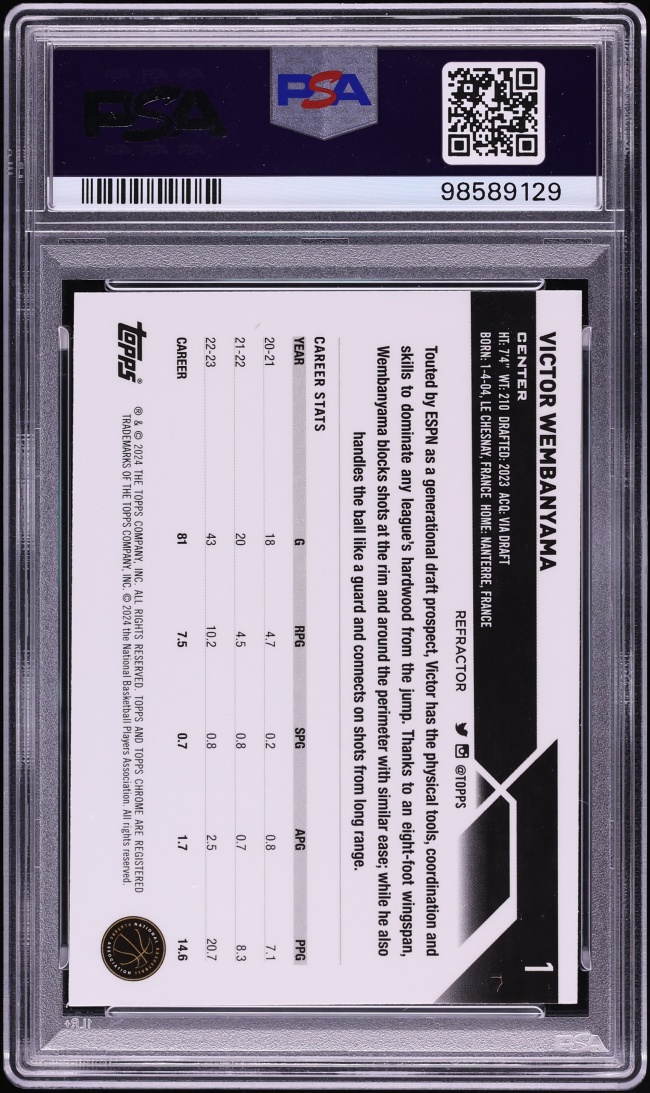 2023 Topps Chrome Refractor Victor Wembanyama ROOKIE #1 PSA 9 MINT