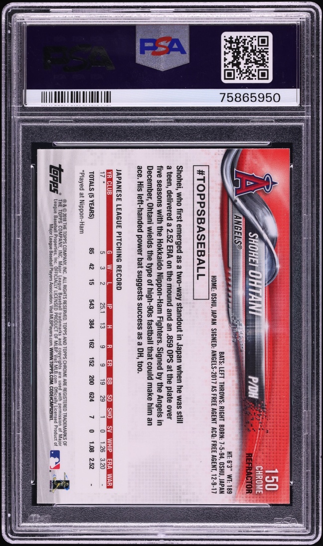 2018 Topps Chrome Pink Refractor Shohei Ohtani ROOKIE #150 PSA 10 GEM MINT