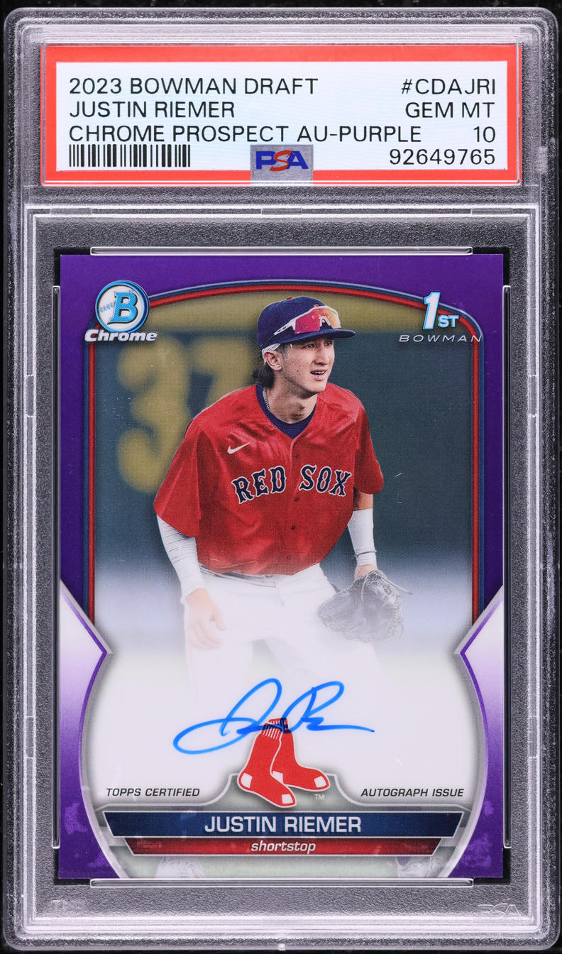 2023 Bowman Chrome Purple Refractor Justin Riemer PROSPECT AUTO /250 PSA 10 GEM
