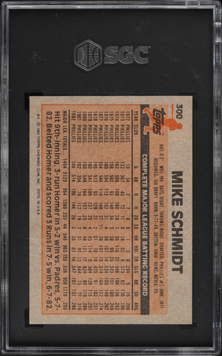 1983 Topps Mike Schmidt #300 SGC 10 GEM MINT