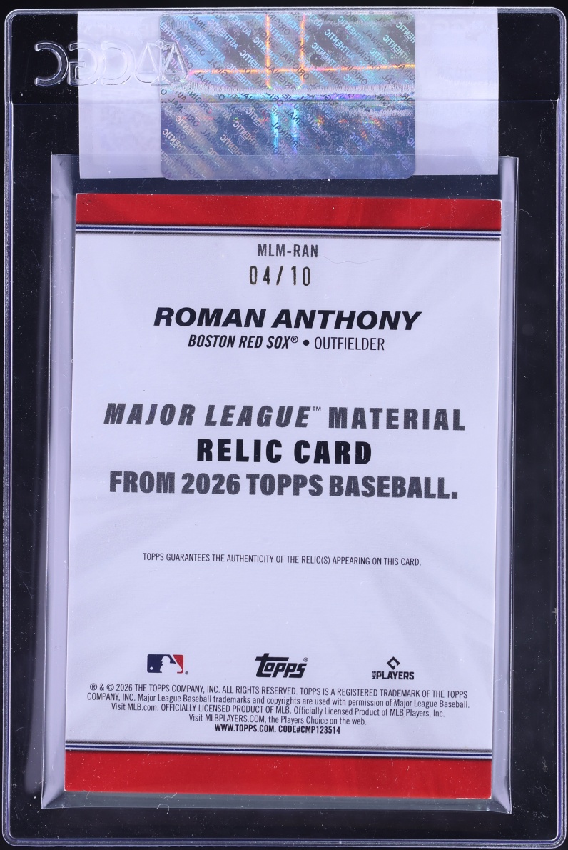 2026 Topps Major League Black Roman Anthony ROOKIE PATCH /10 #MLM-RAN CGC AUTH