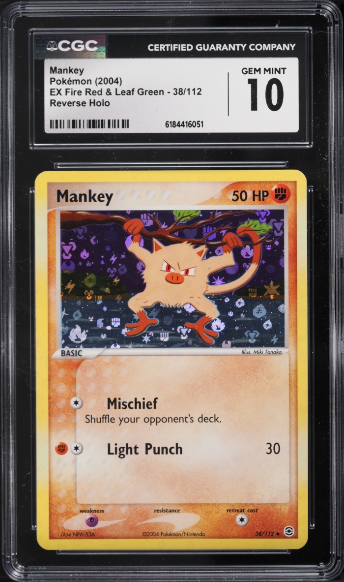 2004 Pokemon EX Fire Red & Leaf Green Reverse Holo Mankey #38 CGC 10 GEM MINT