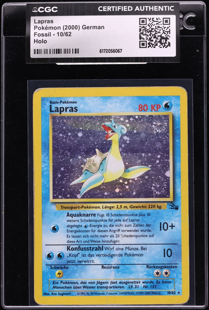 2000 Pokemon German Fossil Holo Lapras #10 CGC AUTH