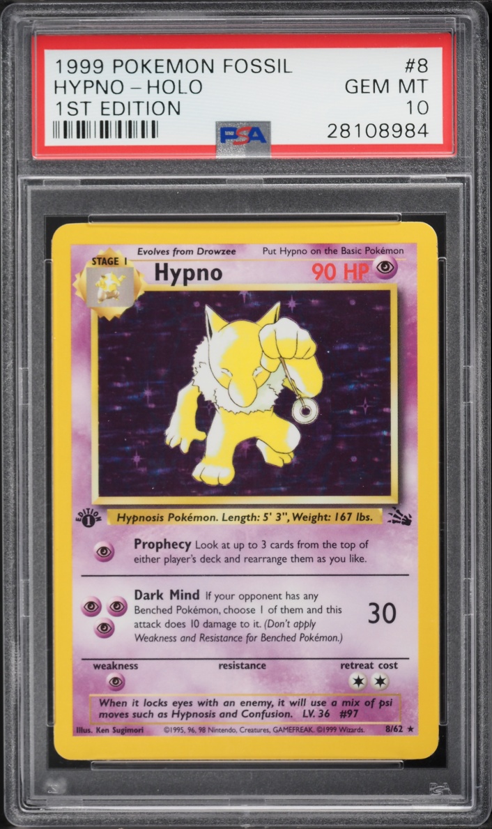 1999 Pokemon Fossil 1st Edition Holo Hypno #8 PSA 10 GEM MINT