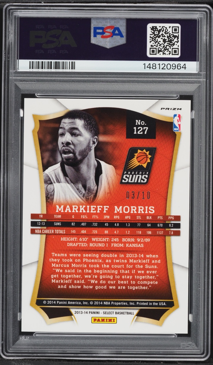 2013 Select Gold Prizm Markieff Morris /10 #127 PSA 10 GEM MINT