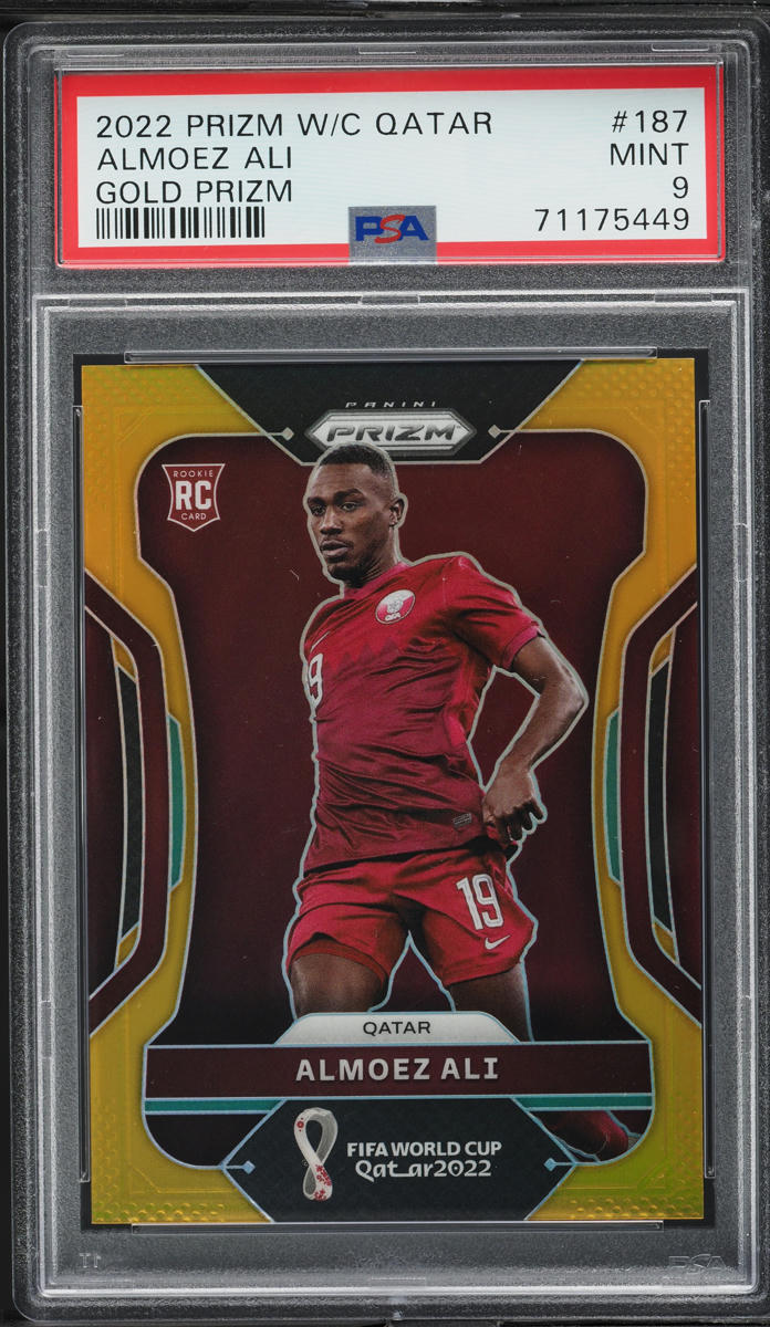 2022 Panini Prizm World Cup Qatar Gold Almoez Ali ROOKIE /10 #187 PSA 9 MINT