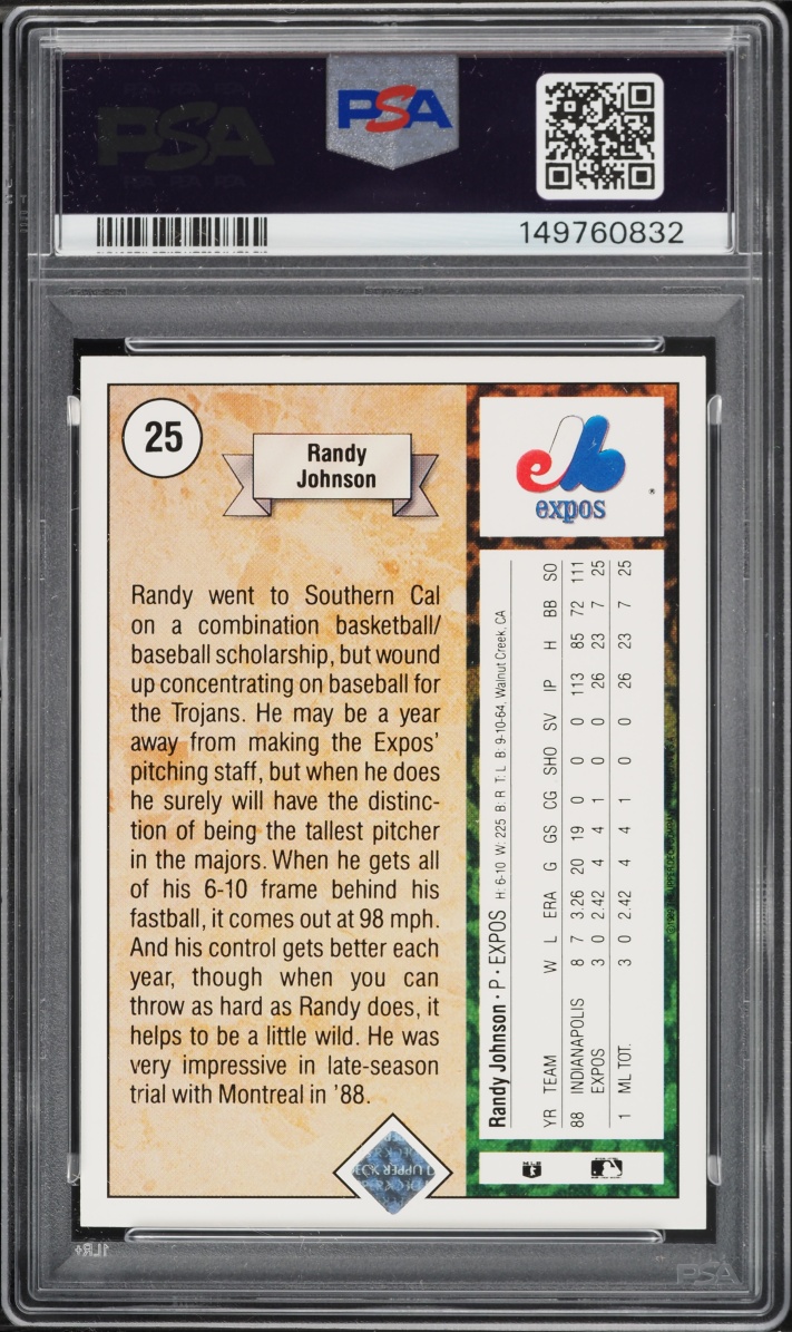 1989 Upper Deck Star Randy Johnson ROOKIE #25 PSA 10 GEM MINT