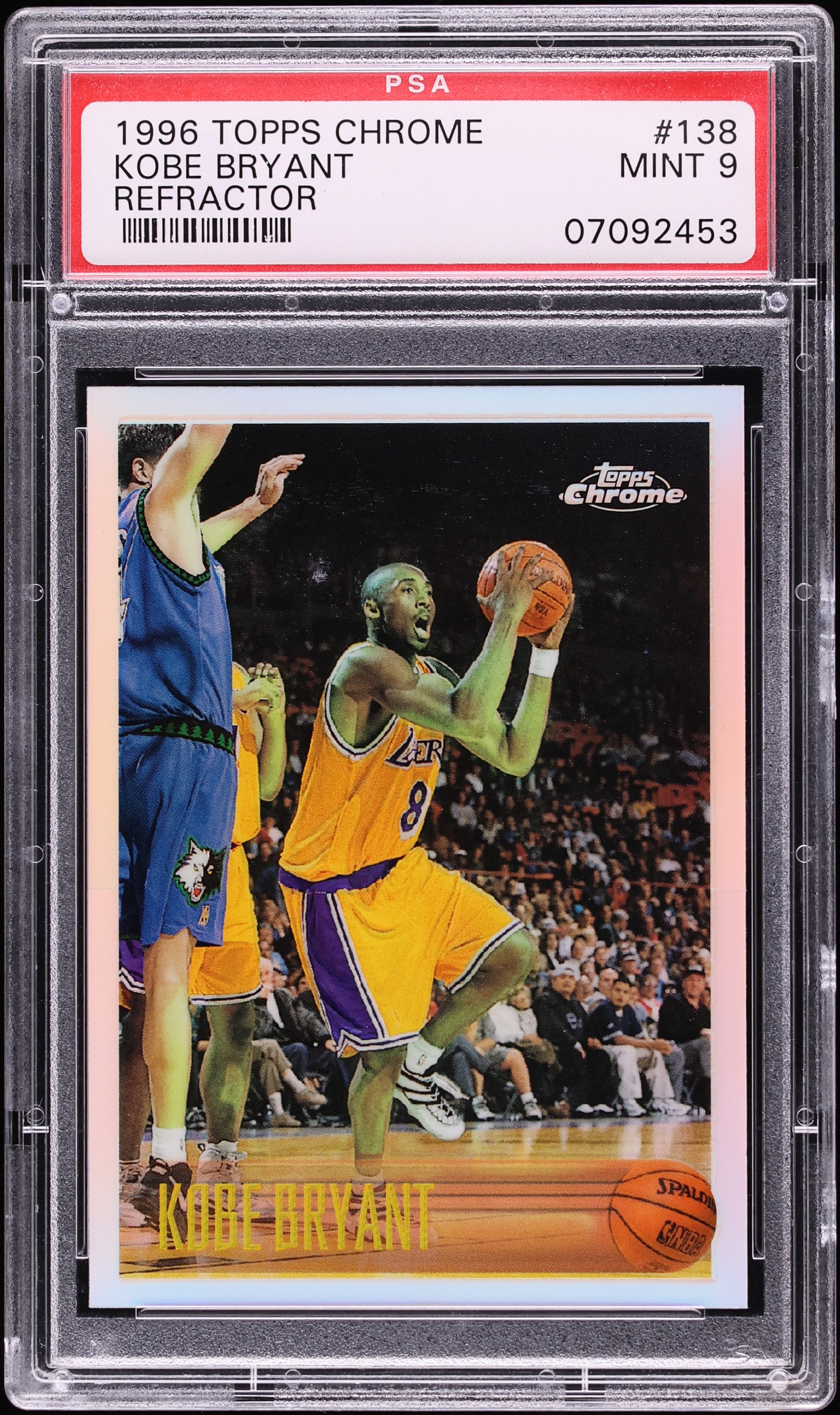 1996 Topps Chrome Refractor Kobe Bryant ROOKIE #138 PSA 9 MINT on