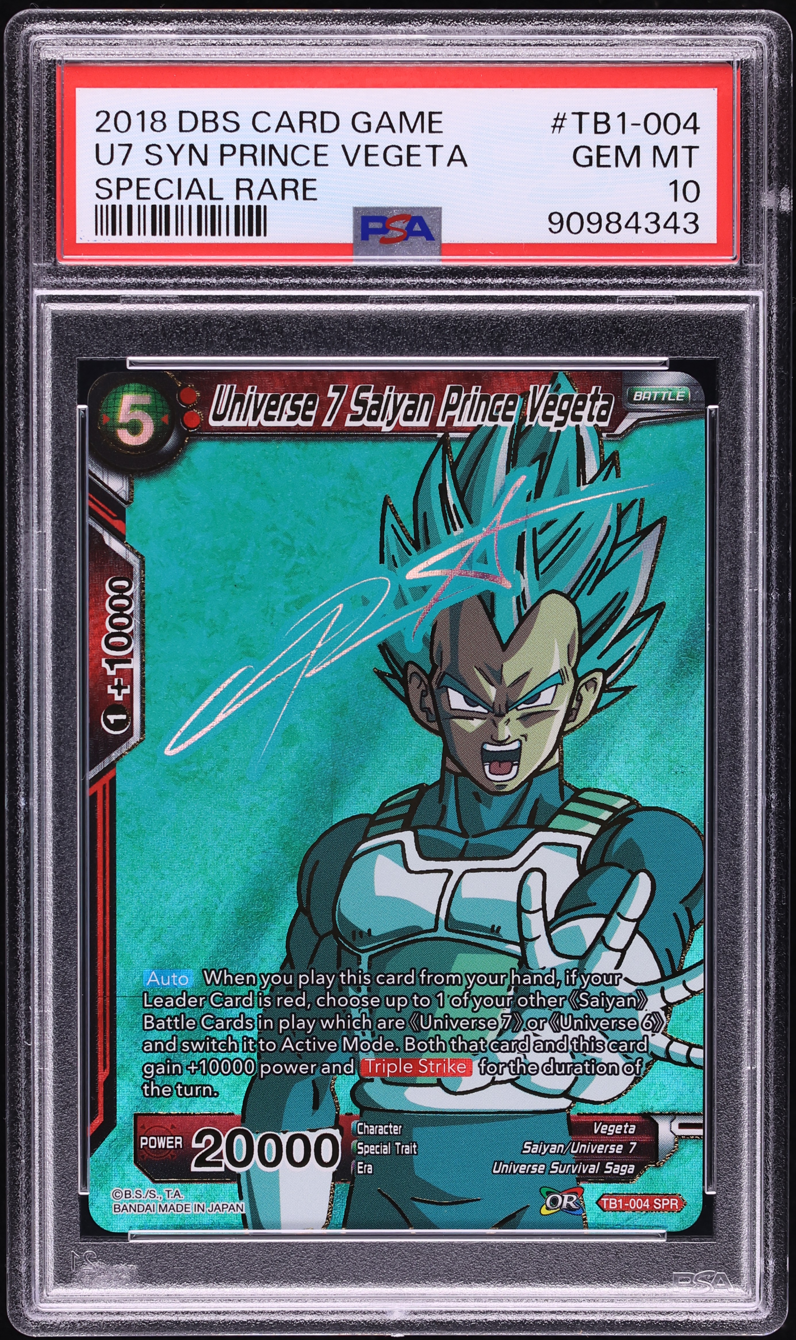 2018 Dragon Ball Super Tournament Of Power Universe 7 Saiyan Prince Vegeta SPR #TB1-004 PSA 10