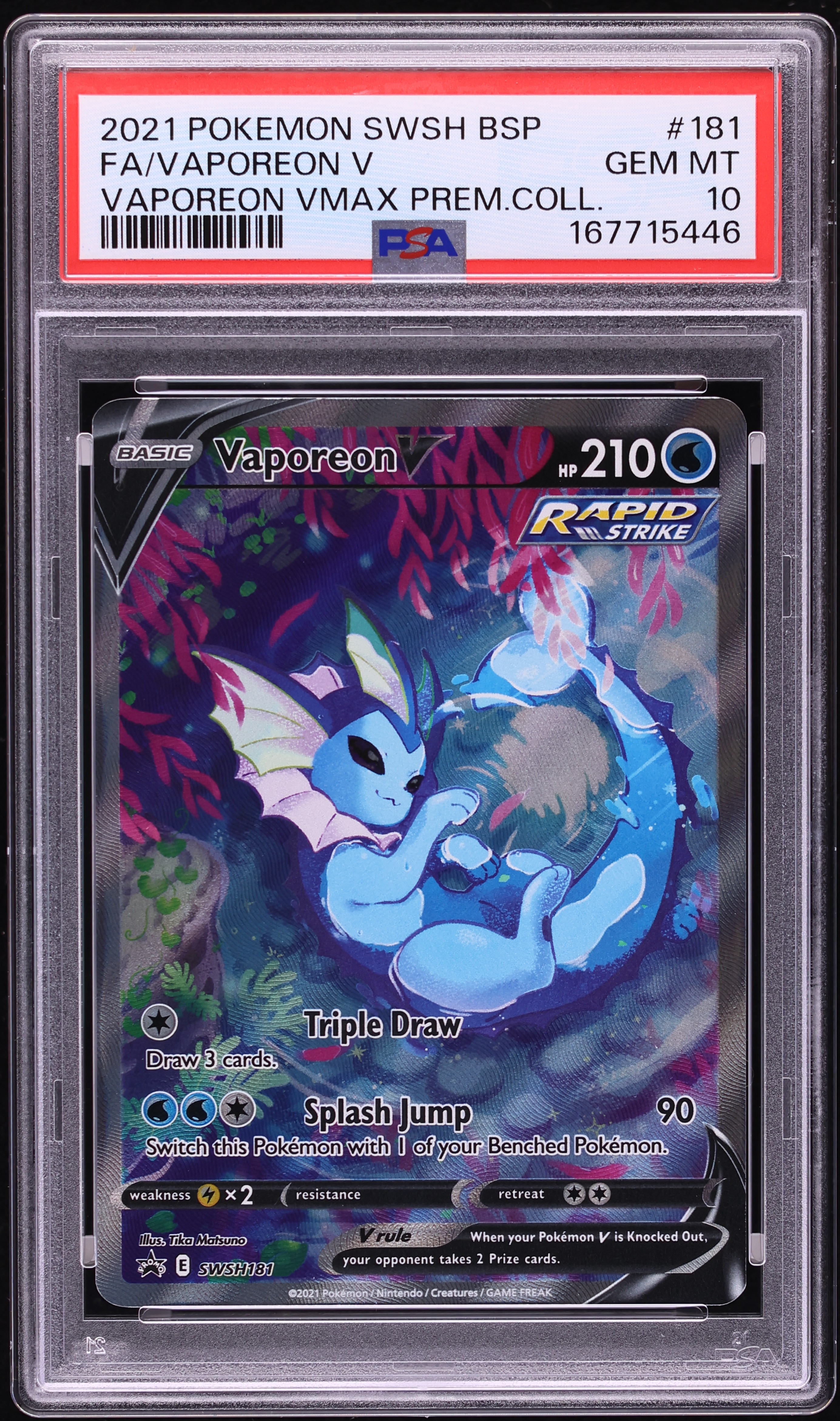 2021 Pokemon Sword & Shield Promo VMAX Premium Full Art Vaporeon V #SWSH181 PSA 10 GEM MINT
