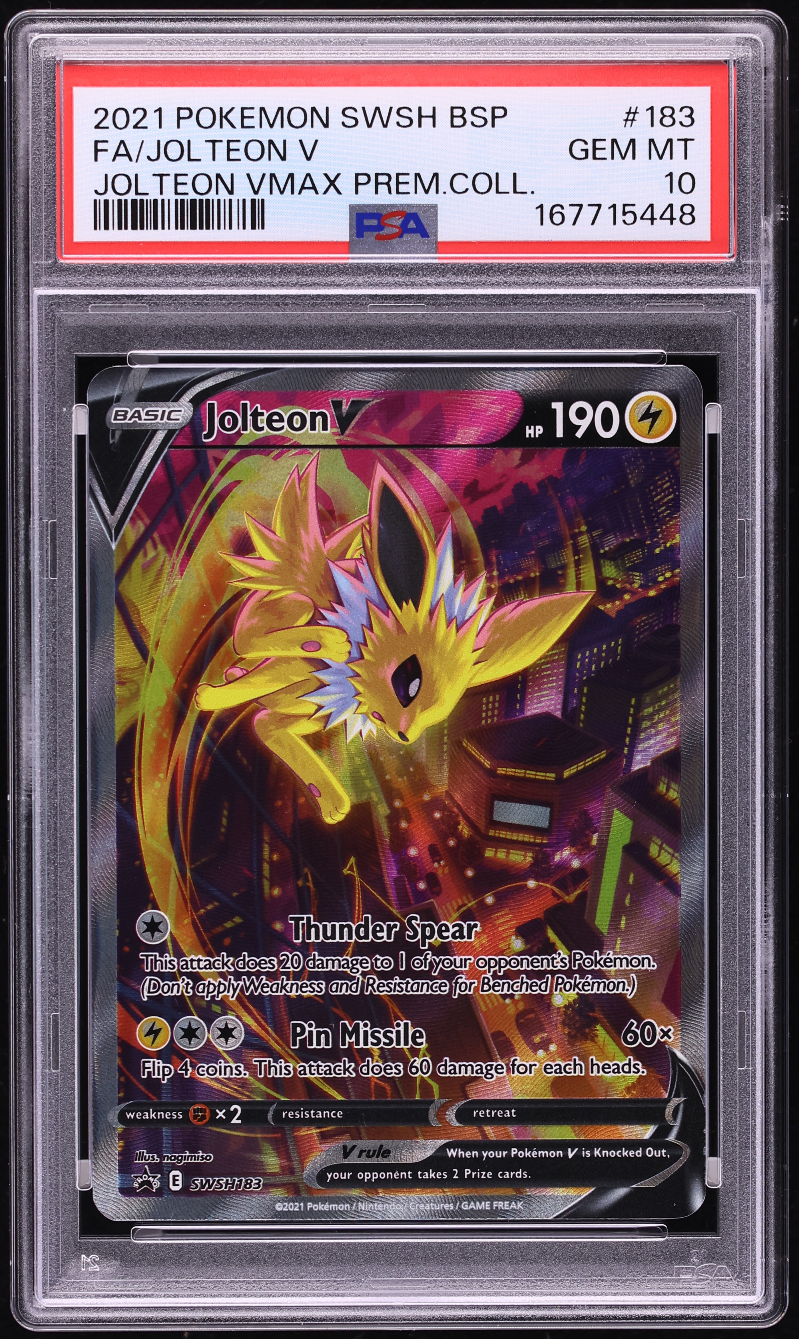 2021 Pokemon Sword & Shield Promo VMAX Premium Full Art Jolteon V #SWSH183 PSA 10 GEM MINT