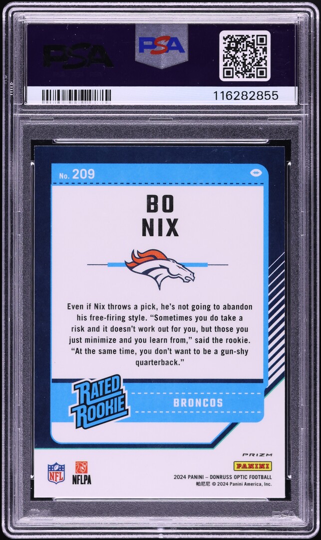 2024 Donruss Optic Fire Bo Nix ROOKIE #209 PSA 10 GEM MINT