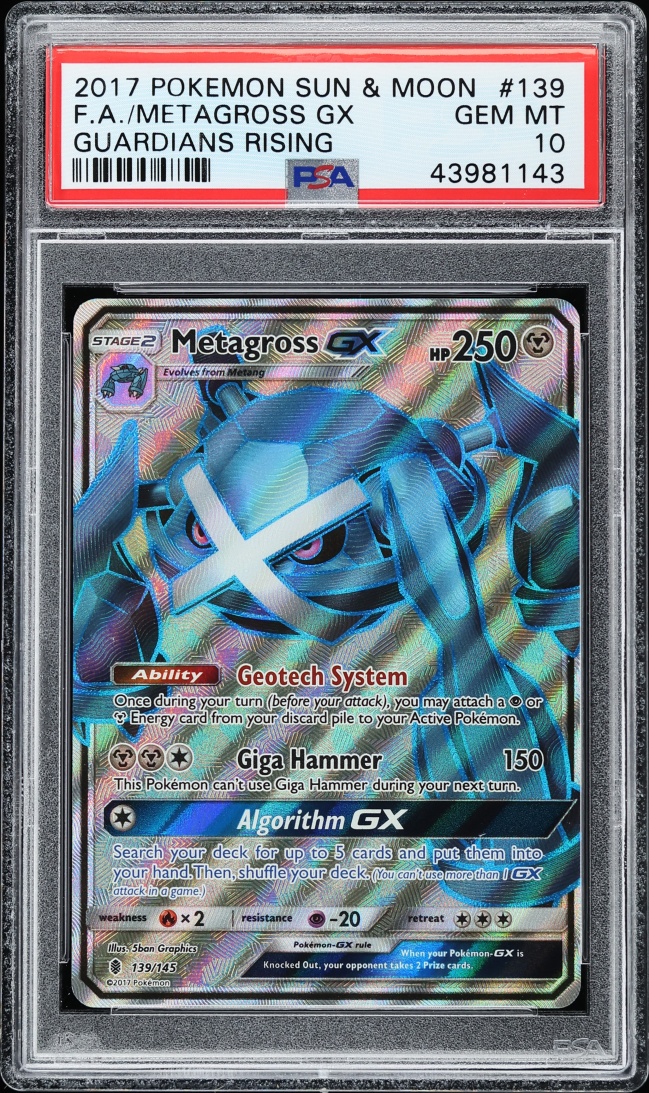 2017 Pokemon Sun & Moon Guardians Rising Full Art Metagross GX #139 PSA 10 GEM MINT