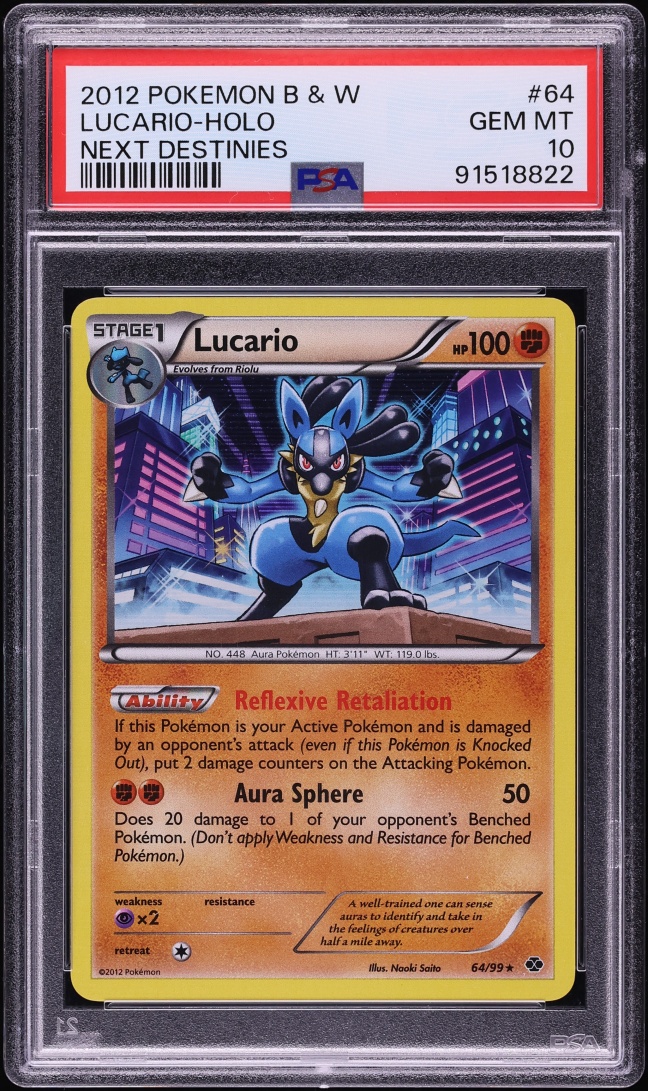 2012 Pokemon Black & White Next Destinies Holo Lucario #64 PSA 10 GEM MINT