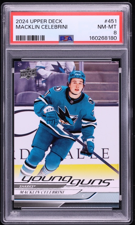 2024 Upper Deck Young Guns Macklin Celebrini ROOKIE #451 PSA 8 NM-MT