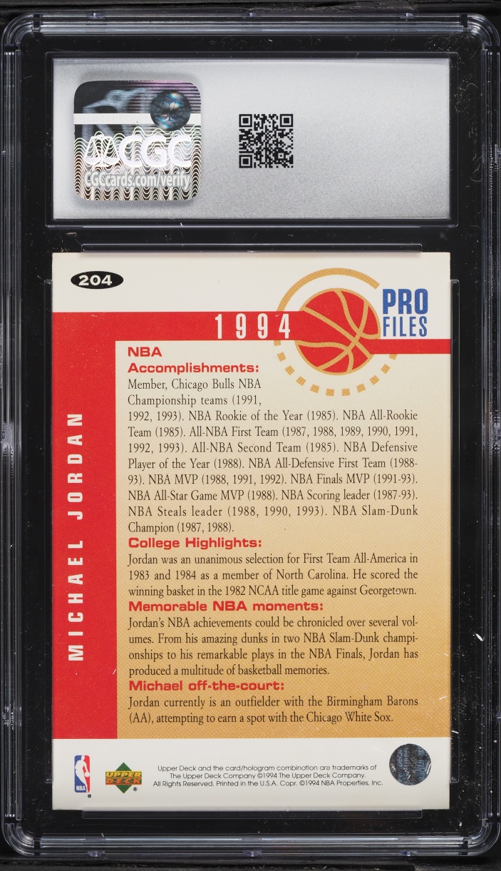 1994 Collector's Choice Michael Jordan #204 CGC 6 EXMT