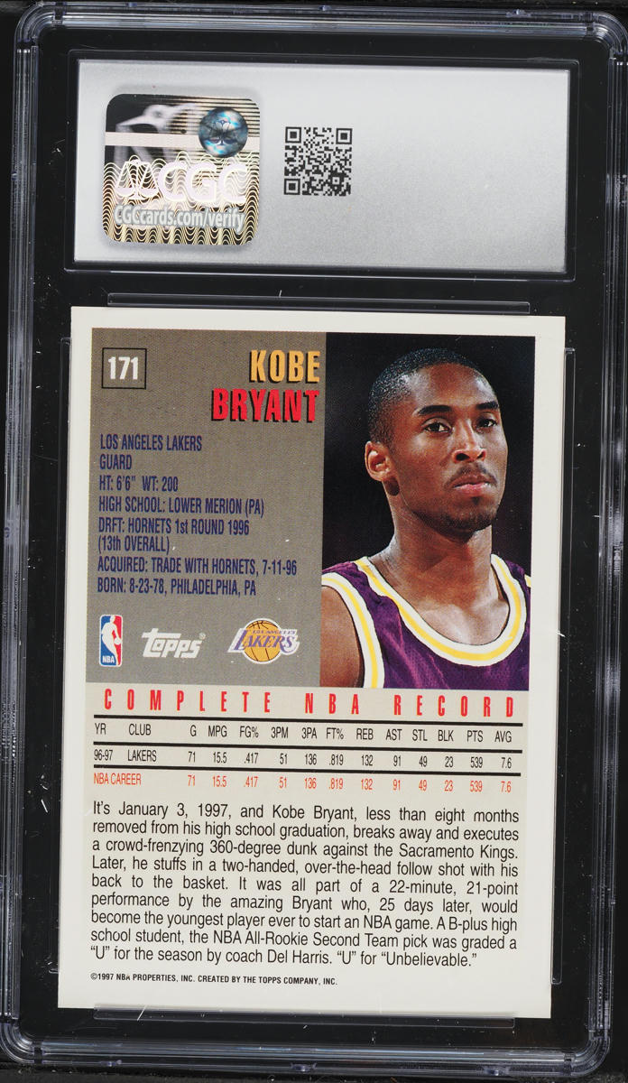 1997 Topps Basketball Kobe Bryant #171 CGC 9 MINT