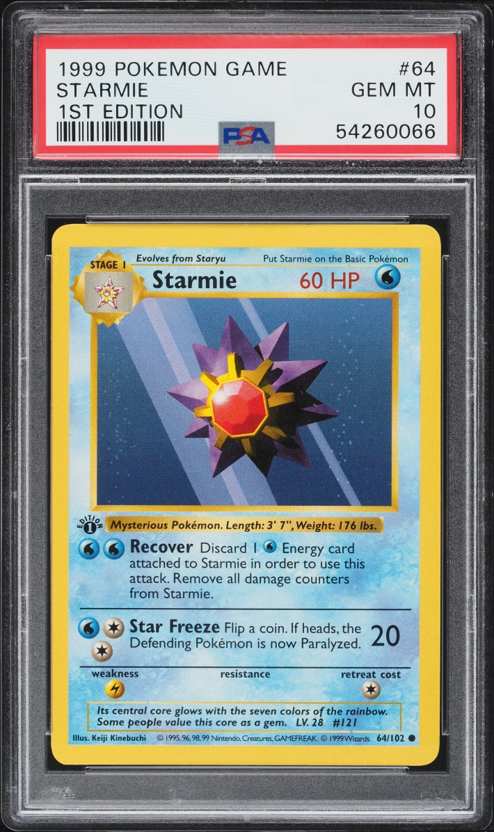 1999 Pokemon Base Set Shadowless 1st Edition Starmie #64 PSA 10 GEM MINT