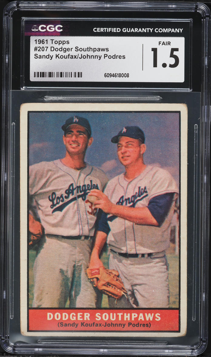 1961 Topps Sandy Koufax & Johnny Podres DODGER SOUTHPAWS #207 CGC 1.5 FR