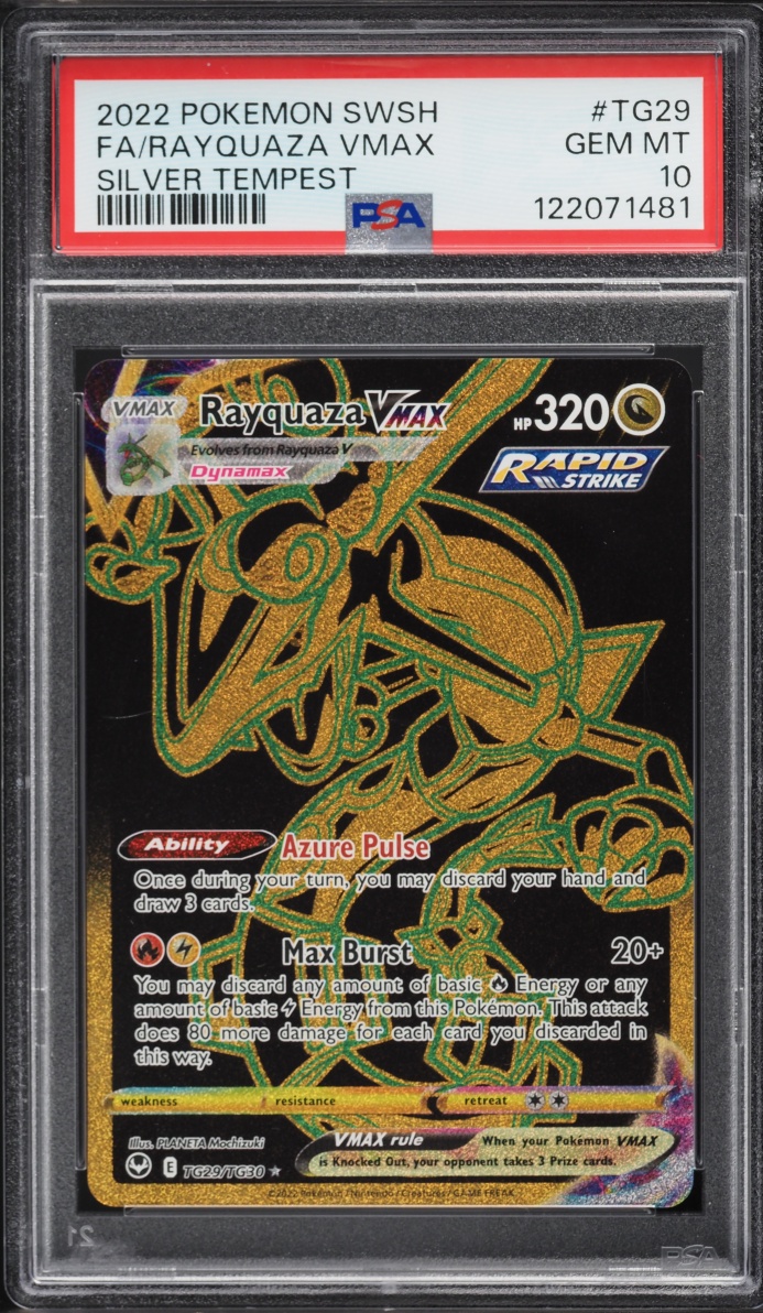 2022 Pokemon Sword & Shield Silver Tempest Full Art Rayquaza VMAX #TG29 PSA 10 GEM MINT