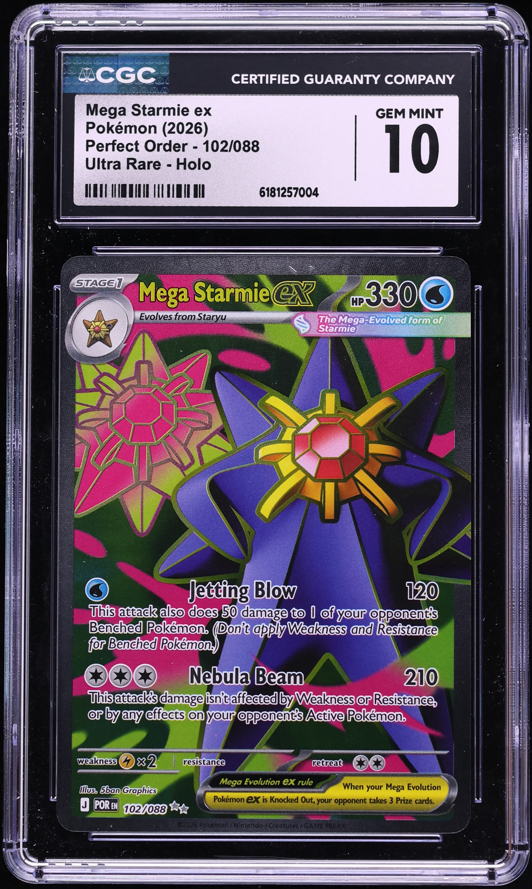 2026 Pokemon Mega Evolution Perfect Order Full Art Mega Starmie ex #102 CGC 10 GEM MINT