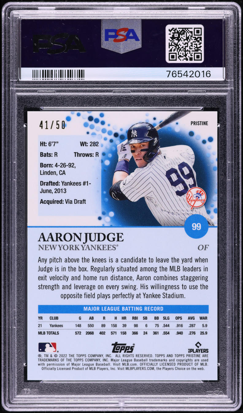 2022 Topps Pristine Gold Refractor Aaron Judge /50 #99 PSA 10 GEM MINT