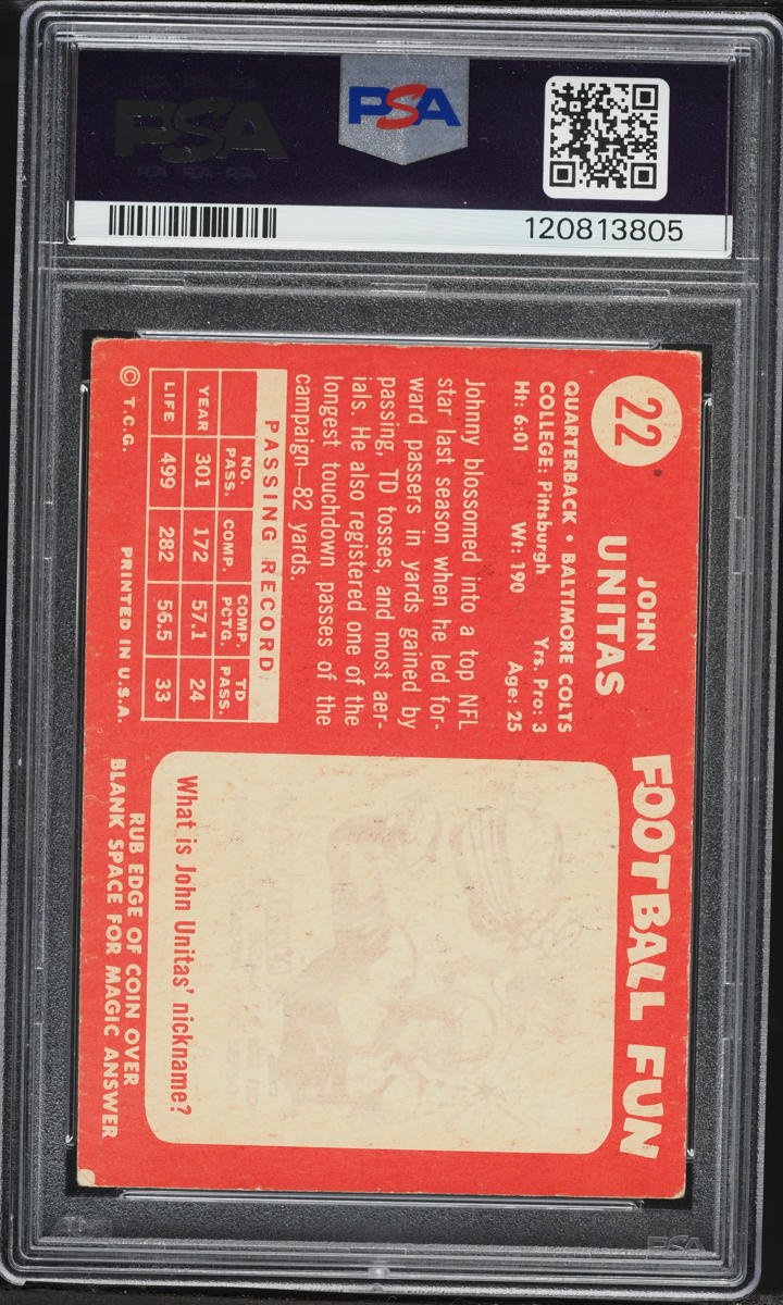 1958 Topps Football Johnny Unitas #22 PSA 3 VG