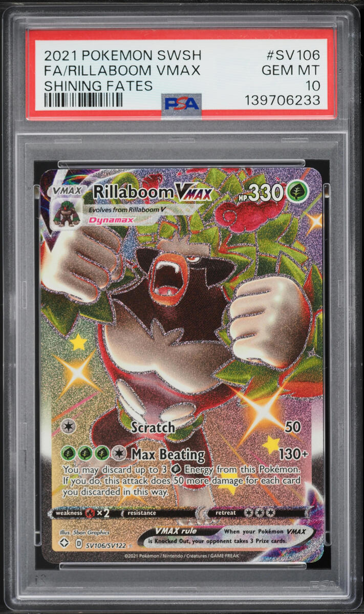 2021 Pokemon Sword & Shield Shining Fates Shiny Rillaboom VMAX #SV106 PSA 10 GEM MINT