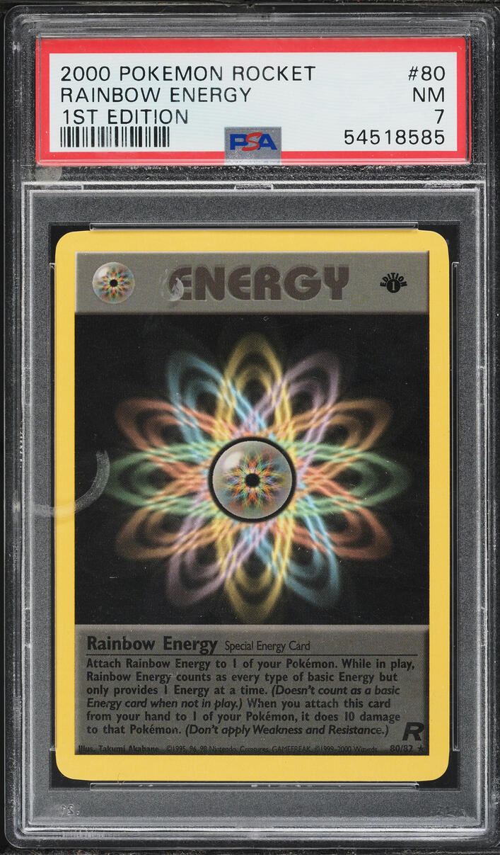 2000 Pokemon Team Rocket 1st Edition Rainbow Energy #80 PSA 7 NRMT