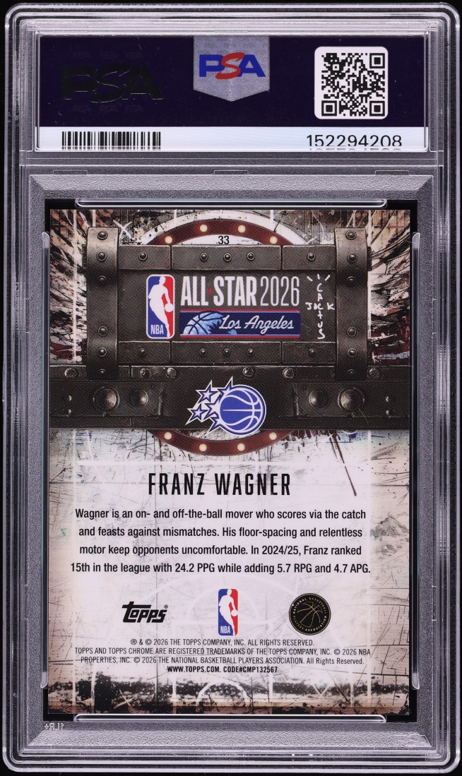 2025 Topps Chrome Cactus Jack X ASG Orange Refractor Franz Wagner /50 #33 PSA 10 GEM MINT
