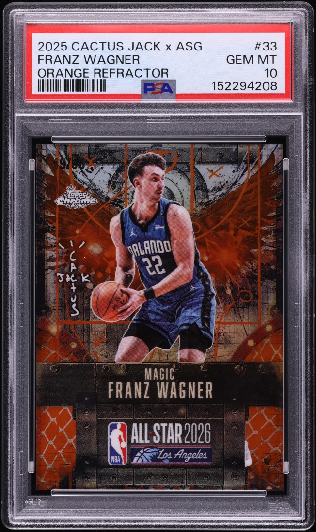 2025 Topps Chrome Cactus Jack X ASG Orange Refractor Franz Wagner /50 #33 PSA 10 GEM MINT