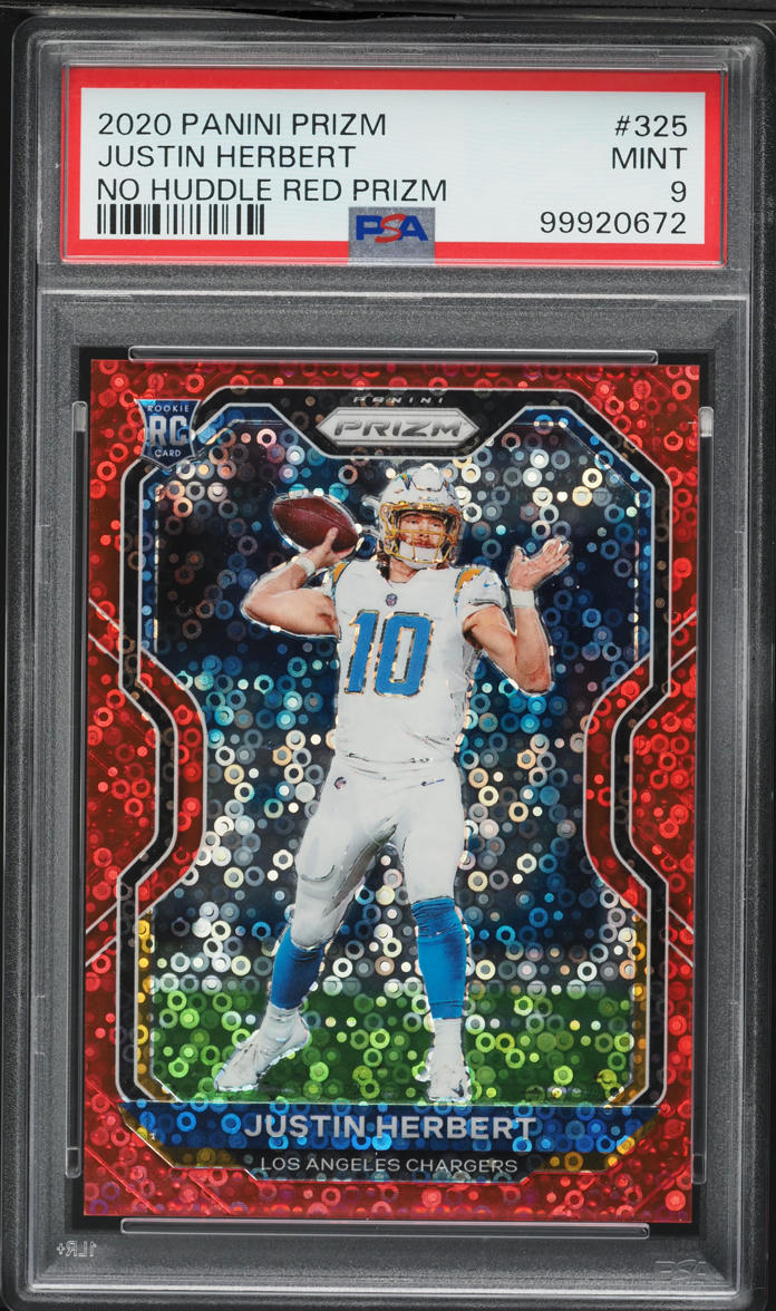 2020 Panini Prizm No Huddle Red Justin Herbert ROOKIE /50 #325 PSA 9 MINT