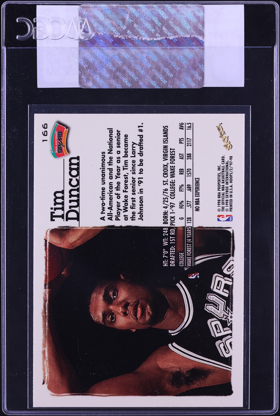 1997 Hoops Tim Duncan ROOKIE #166 CGC AUTH