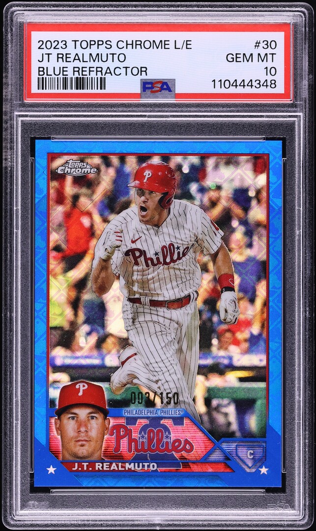 2023 Topps Chrome Logofractor Blue Refractor JT Realmuto /150 #30 PSA 10 GEM