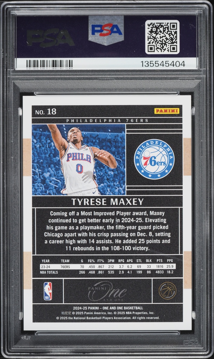 2024 Panini One And One Gold Tyrese Maxey /10 #18 PSA 10 GEM MINT