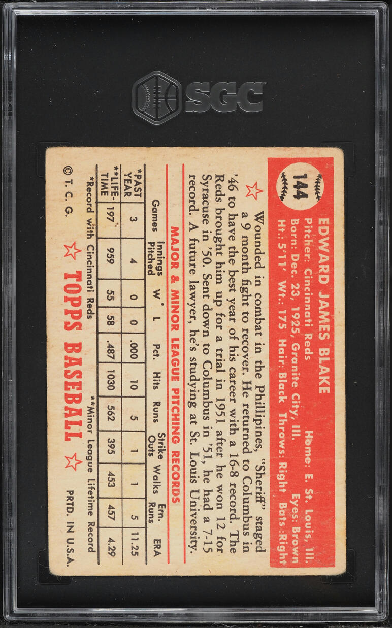 1952 Topps Ed Blake #144 SGC 2.5 GD+