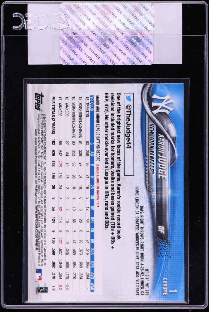 2018 Topps Chrome Aaron Judge #1 CGC AUTH