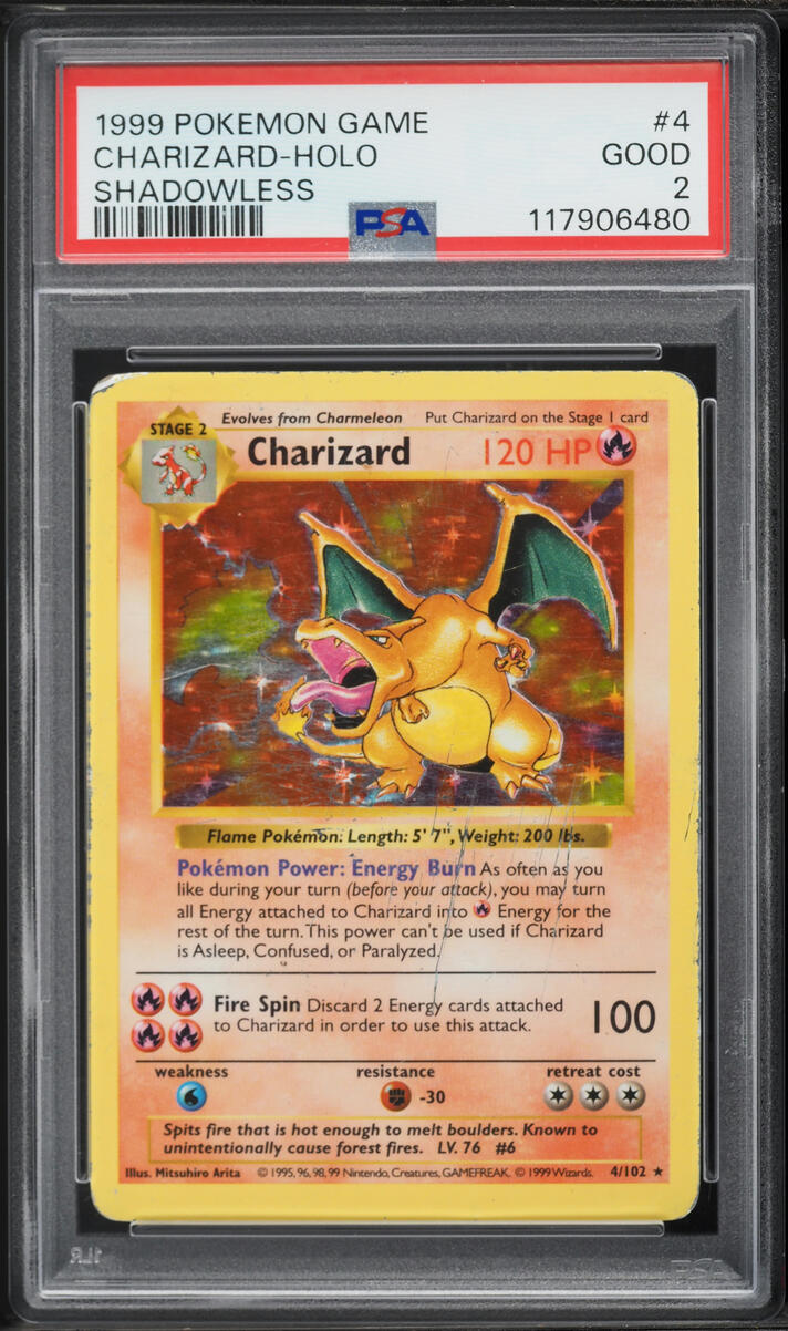 1999 Pokemon Base Set Shadowless Holo Charizard #4 PSA 2 GD