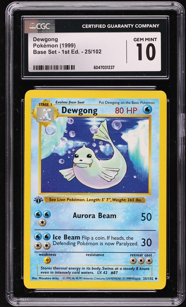 1999 Pokemon Base Set Shadowless 1st Edition Dewgong #25 CGC 10 GEM MINT