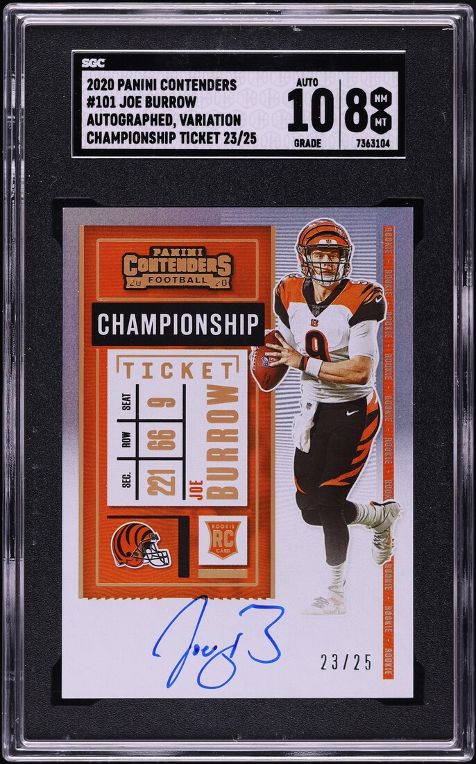2020 Panini Contenders Championship Ticket Joe Burrow ROOKIE AUTO /25 #101 SGC 8 NM-MT - Photo 1