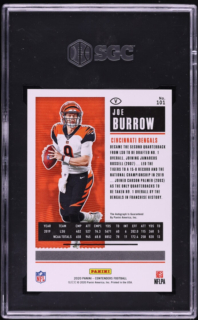2020 Panini Contenders Championship Ticket Joe Burrow ROOKIE AUTO /25 #101 SGC 8 NM-MT - Photo 2