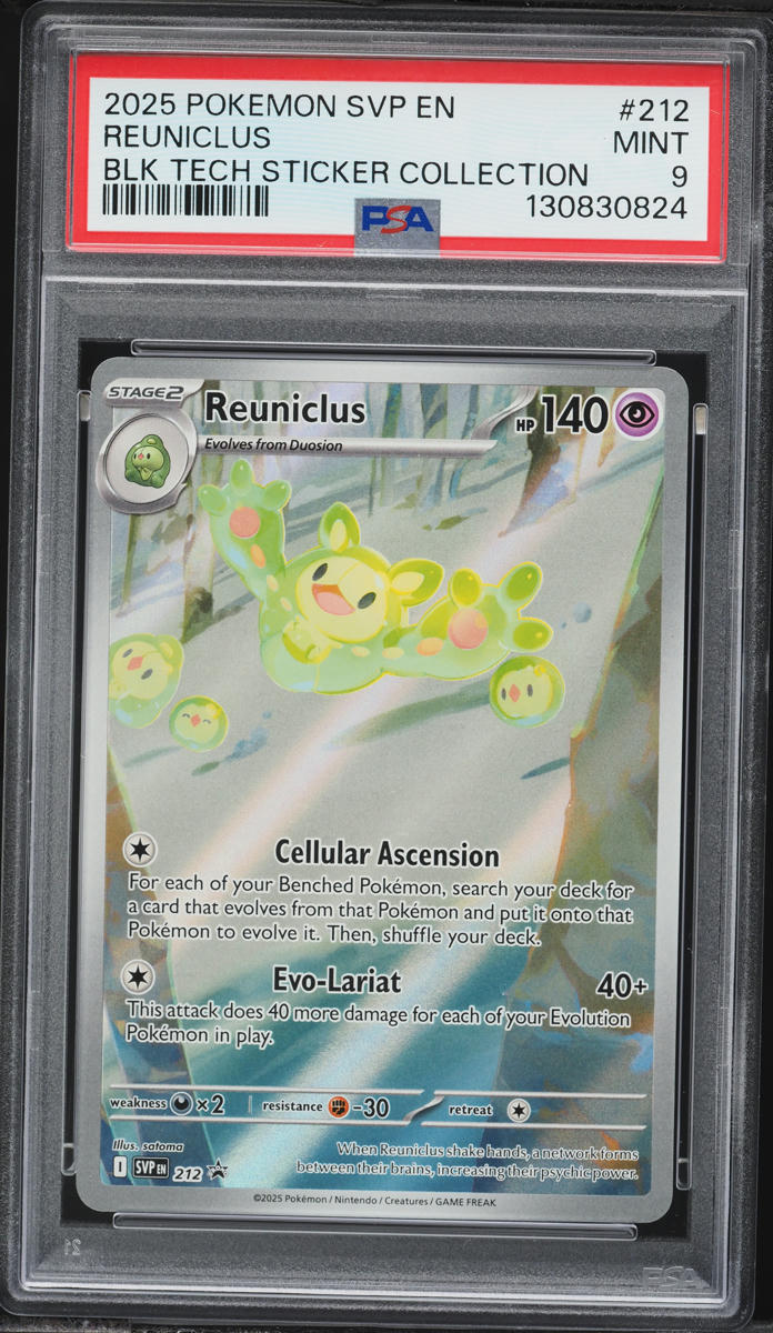 2025 Pokemon SV Promo Black Tech Sticker Collection Alt Art Reuniclus #212 PSA 9 MINT