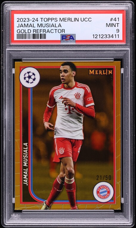 2023 Topps Merlin UEFA Gold Refractor Jamal Musiala /50 #41 PSA 9