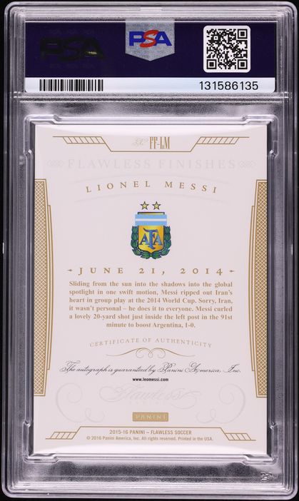 2015 Panini Flawless Finishes Signatures Gold Proof Lionel Messi AUTO DNA 10 2/2 #FF-LM PSA 8