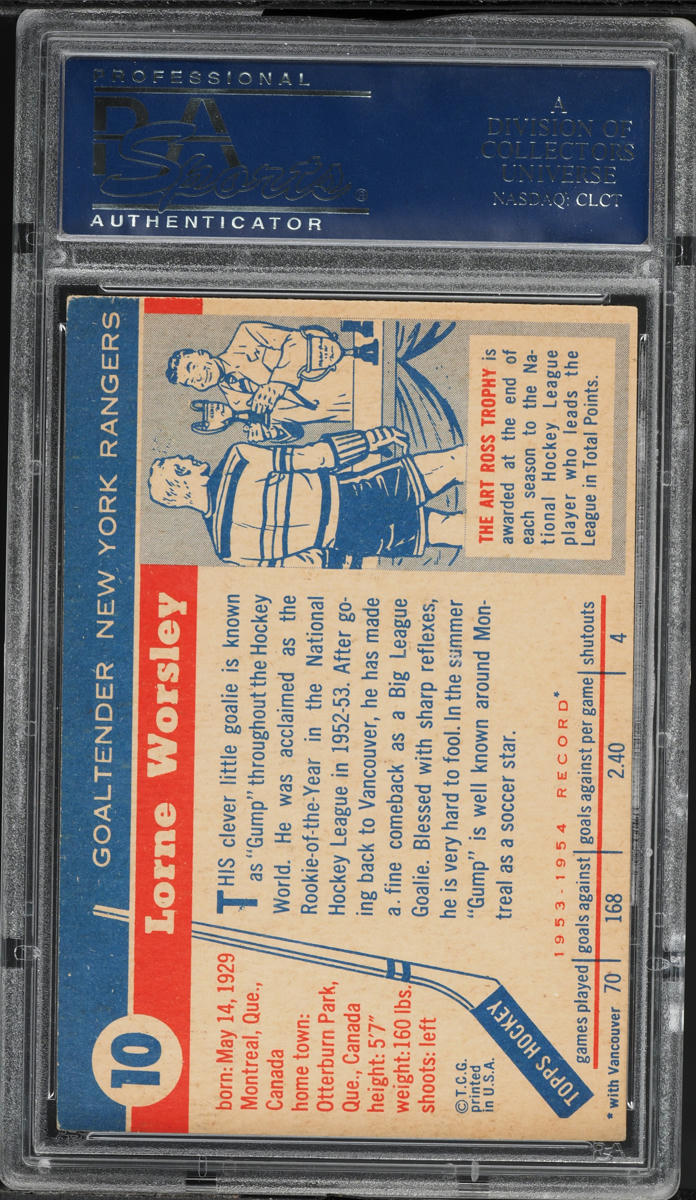1954 Topps Hockey Gump Worsley #10 PSA 6 EXMT